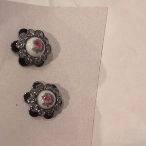 Floral Black and Silver Stud Earrings